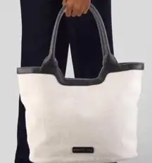 NWT Rachel Zoe Natural Color Linen Canvas, Black Vegan Handles & Trim Purse