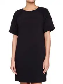 VINCE Short Sleeve Black Mini Shift T-Shirt Dress Silk Contrast Sleeves Large