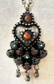 Turquoise coral vintage afghan heart pendant necklace