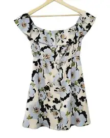 JOA Los Angeles Womens Tan & Blue Floral Off The Shoulders Shirt Dress Size M