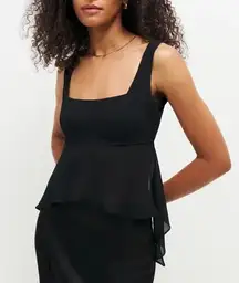 Reformation Erica Black Open Back Square Neck Top Size XS