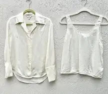 Banana Republic 100% Silk Button Down Shirt & Tank Top Cream Set Women's Size XS