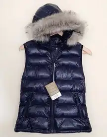 Gap Faux Fur Puffer Vest Jacket Navy Blue Cozy Primaloft Down Alternative XS new