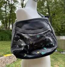 Radley London flower appliqué Black Leather handbag purse