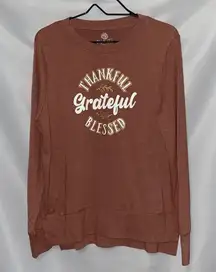 POSITIVE TEES WOSIZE MED Thankful Grateful Blessed CARAMEL Brown SOFT Sweatshirt