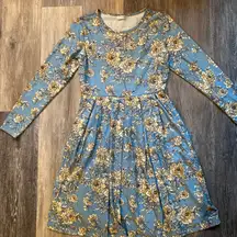 Dainty Floral Pleated‎ Blue Midi Dress Medium Modest Cottagecore Soft Boho Femme