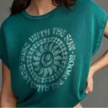 Anthropologie Pilcro Muscle Graphic Sweater Teal Green Celestial Rise Sun Moon