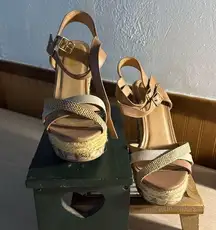 Soda Wicker Basket Weave Platform Wedge Strappy Sandals