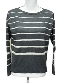 C&C California Women's Size‎ S Grey White Striped Merino Wool Blend Sweater