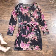 Dress Forum  • velvet floral shift dress grey burnout rose pink long sleeve mini