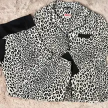Kate Spade Black & White Leopard Print Satin Clean/Chic Luxury Pajama Set