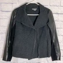 Vince gray wool leather sleeve asymmetrical moto jacket small