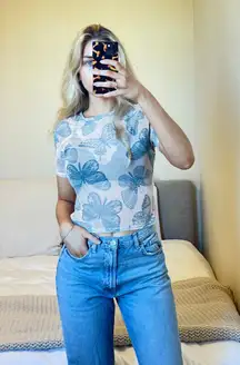 Butterfly Print Mesh Top