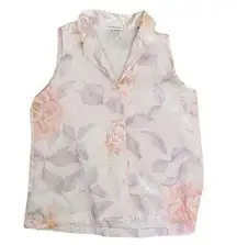 Jones New York Y2k  Sleeveless Floral Blouse Satin Retro Pink Pastel M, MY23