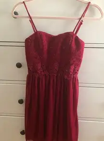 BCX Beautiful red evening lace beaded evening spaghetti strap dress, size 1