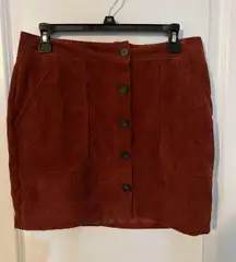 Corduroy Collection Buttoned Front Rust Skirt, Sz M
