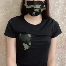 Premium Cotton Green Camouflage Pocket Tee With Matching Face Mask