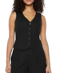 Express Linen Vest Women's Classic Fit V-Neck Button Up Black Size XL NWT