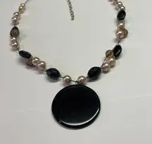 Cookie Lee Black Pendant Beaded Necklace Adjustable Length