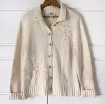 Talbots Angora Cashmere Cardigan Medium Petite Cream Snowflakes Sequin Beads VTG