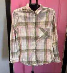 Time and Tru Multicolor Plaid Cotton Blend Shirt