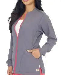 Carhartt CROSS-FLEX Made to Move zip front scrub jacket - Pewter/Coral small​