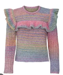 LoveShackFancy “Yumi” Pullover xs rainbow ruffle wool alpaca