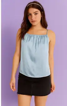 Crescent Cami Small Baby Blue Gathered Neckline Satin Y2K