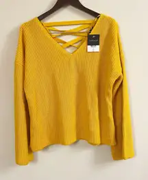 Topshop Yellow Flared Sleeve Lace Up Back Sweater V-neck NEW Size 8