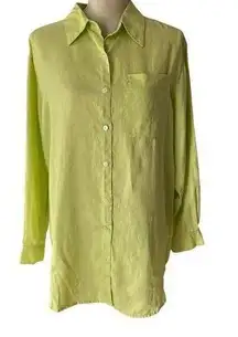 Sag Harbor Oversized Linen Button Down Shirt M Spring Green Chartreuse
