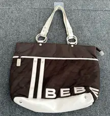 Y2K Style Bebe Sport Large Brown‎ White Quilted Tote Bag Purse Spellout Mallcore