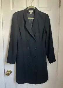 Ann Taylor Coat Women 10 Black Long Double Breasted Blazer Jacket Vintage