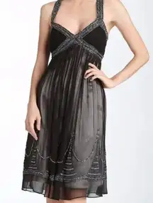 Adrianna Papell Silk Chiffon Beaded Evening Dress