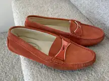 Orange Suede Penny Loafers