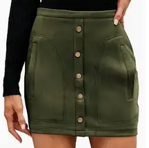 Naggoo High Waist Mini Skirt Army Green Faux Suede