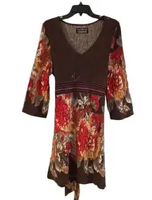 SACRED THREADS Vegan “Wool” Dress Wintery Floral Medium