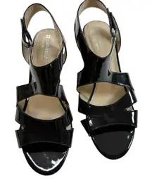 Naturalizer Black Patent Leather VTG Wedge Sandals Women 7M Open Toe Slingback
