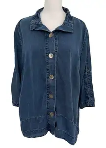 Soft Surroundings Chambray Button Front Top Shirt 3/4 Sleeve Blue size XL Petite
