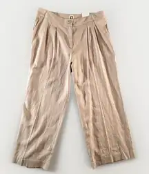 NWT Anne Klein Cropped Wide Leg Pants Womens 12 Beige Linen Blend Pleated Summer