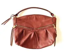 Aimee Kestenberg Slouchy Pebbled Leather Hobo Terra Cotta Shoulder Bag Gold Zip