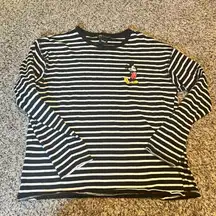 Disney Mickey Mouse Striped Long Sleeve Shirt Zara Women Size M Black White