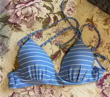 Blue and white striped bikini top 