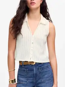 Madewell Women's Crochet Knit V-Neck Sleeveless Sweater Vest Ivory M Medium New