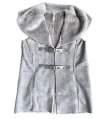 Women's Gray Long Polyester Faux Suede Soft Vest Size Med With Buckles