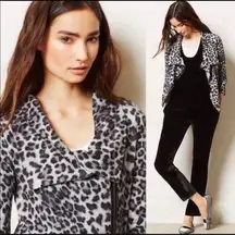 Women’s Anthropologie Bordeaux Gray Leopard Print Moto Zip Up Jacket Size Medium