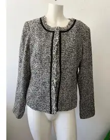 Vintage Van Heusen Studio Gray Black Tweed Fringe neckline Blazer Jacket Size L