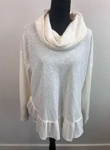 Maeve by Anthropologie Ivory Addie Cowl Neck Ruffle Hem Size Small