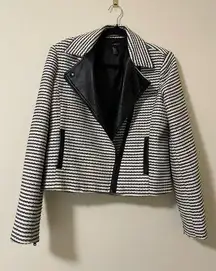 Forever 21  Boucle‎ Striped Motorcycle Jacket with Pleather Accents - M