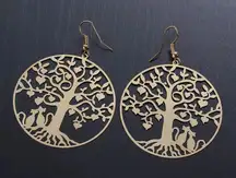 Hollow Heart Tree Kitty Cat Couple Dangle Earrings