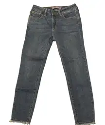 Just USA Skinny Jeans Blue Denim Cropped Raw Hem Pockets Size 2P Petite